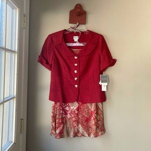Vintage Dorby Red Collared Printed Skirt Two Piece Outfit Set 12 NWT